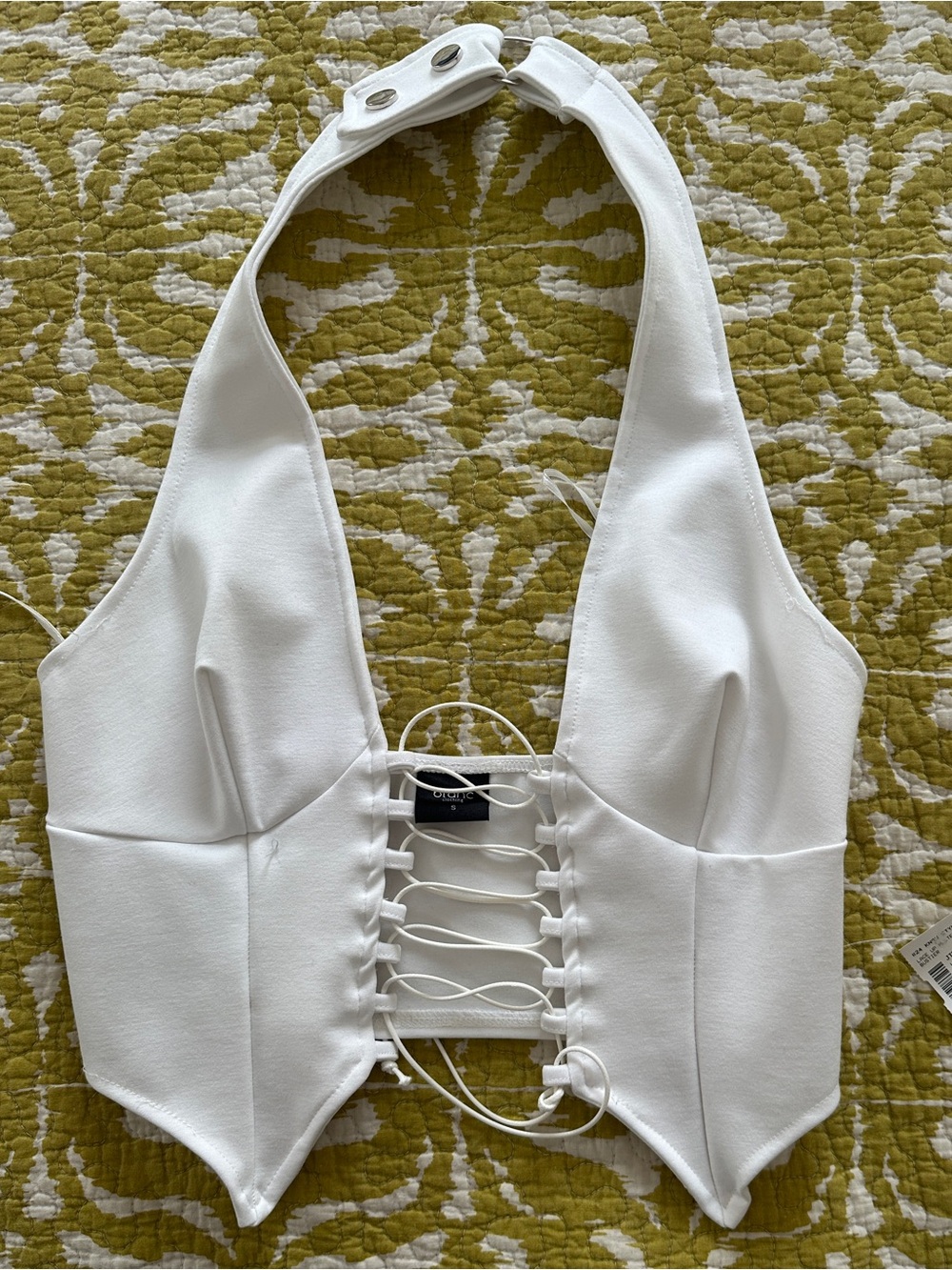 Cider White Lace-Up Halter Crop Top NWT